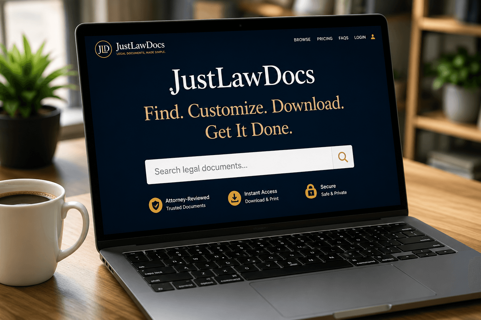 Laptop displaying the JustLawDocs self-service legal document platform